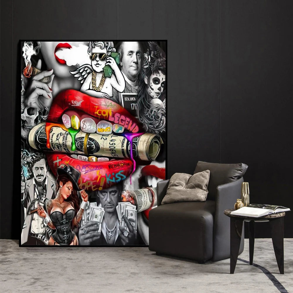 Luxury Dollar Lips Canvas
