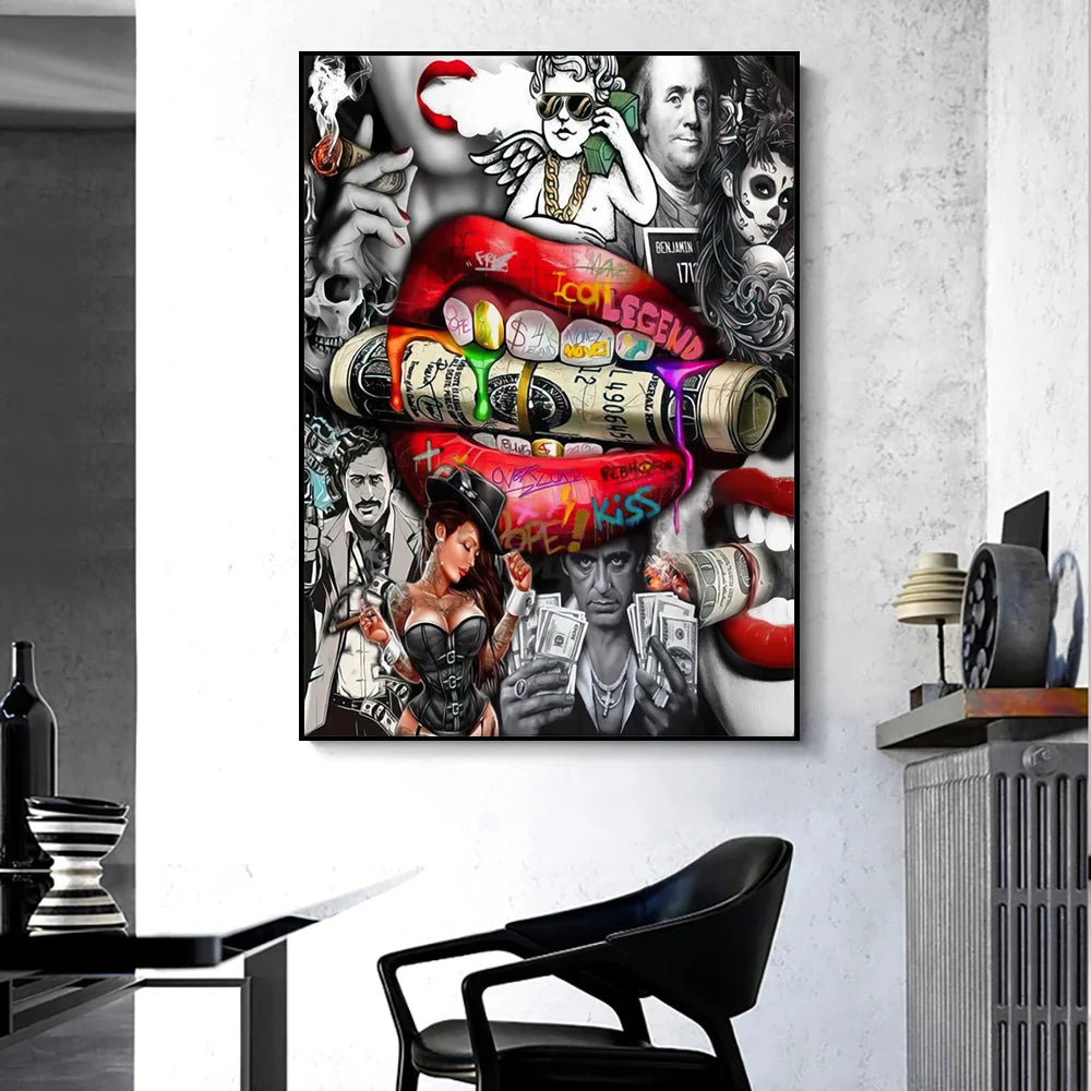 Luxury Dollar Lips Canvas