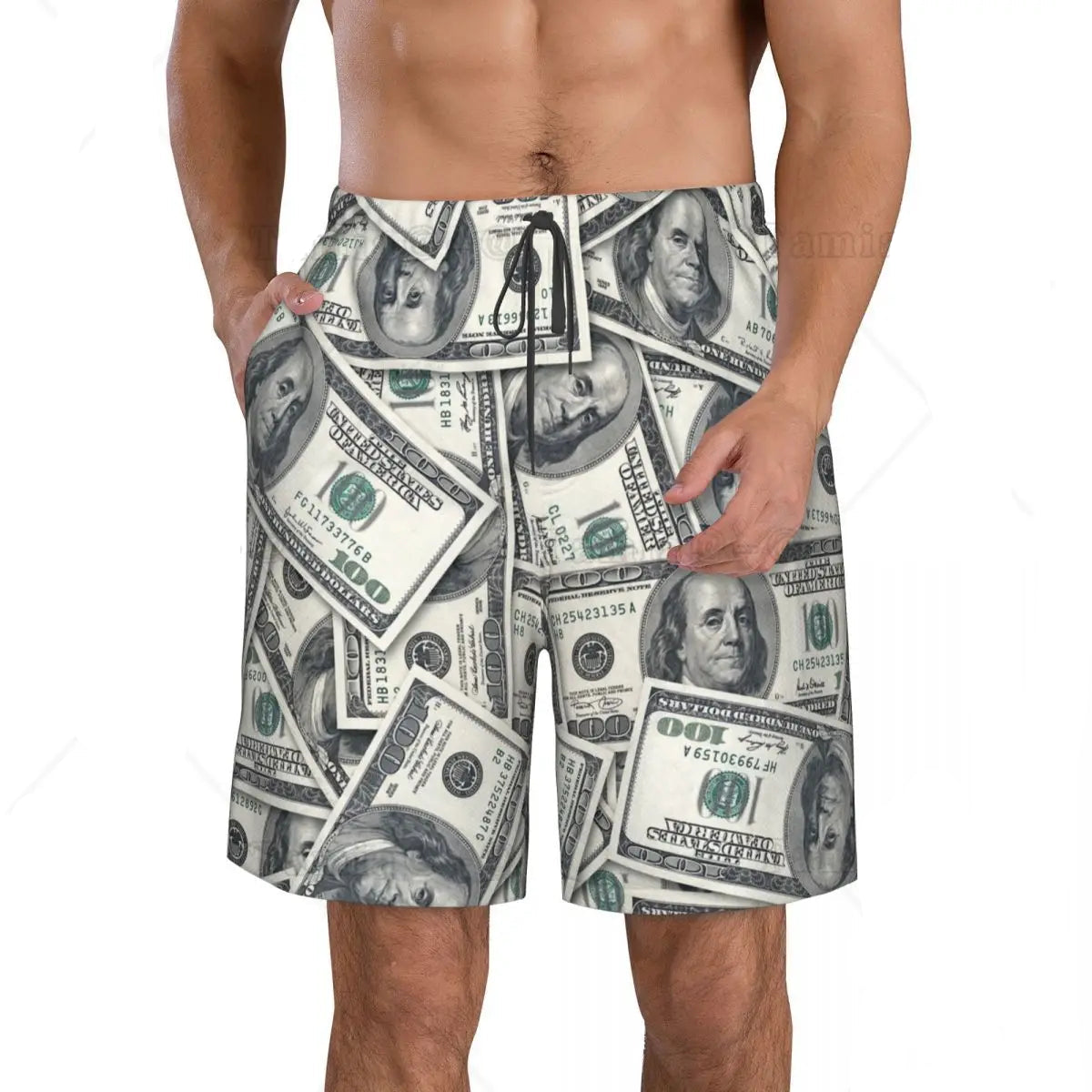 Dollar Print Swim Trunks